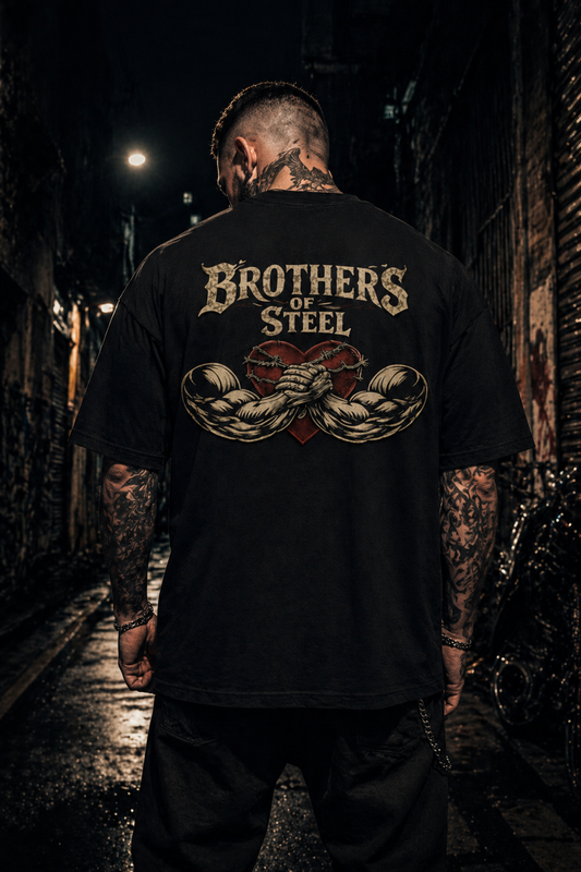 Brothers of Steel Oversized T-Shirt Black – 240 GSM Premium Gym & Streetwear Tee