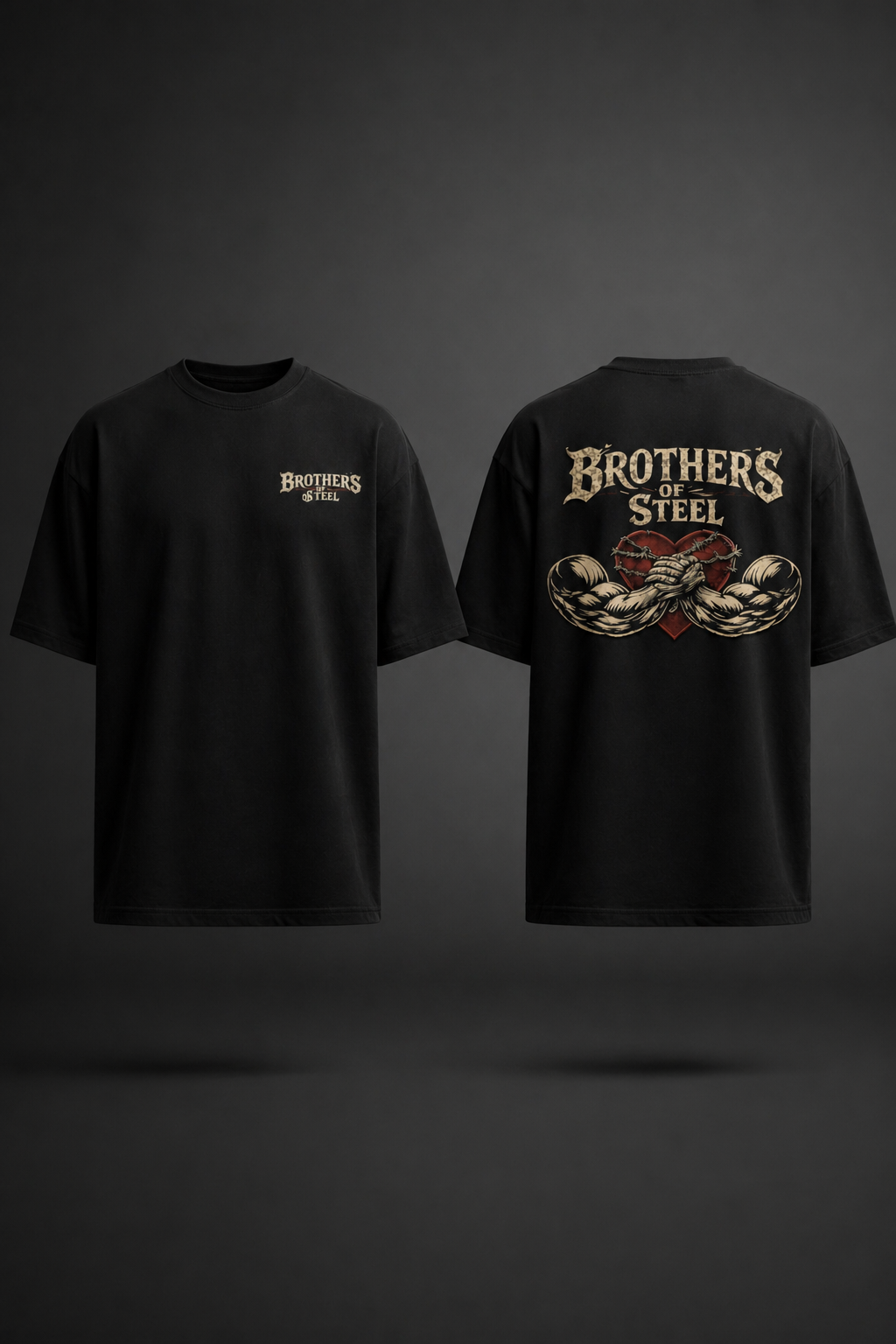 Brothers of Steel Oversized T-Shirt Black – 240 GSM Premium Gym & Streetwear Tee