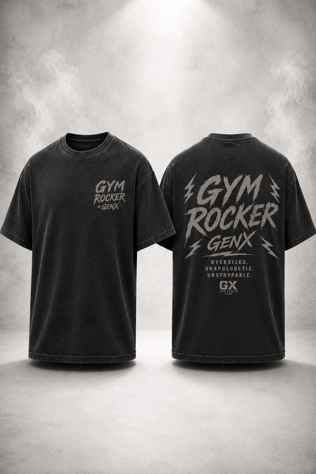 Oversized T-Shirt „GYM ROCKER – GENX“ Washed Black