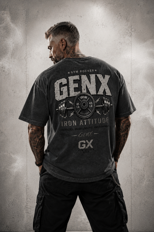 Oversized T-Shirt „GENX – Iron Attitude“ Washed Black