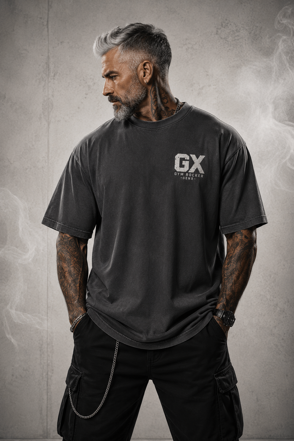 Oversized T-Shirt „GENX – Iron Attitude“ Washed Black