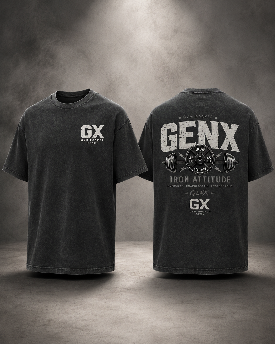 Oversized T-Shirt „GENX – Iron Attitude“ Washed Black