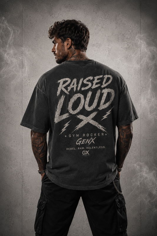 Oversized T-Shirt „RAISED LOUD – GENX“ Washed Black