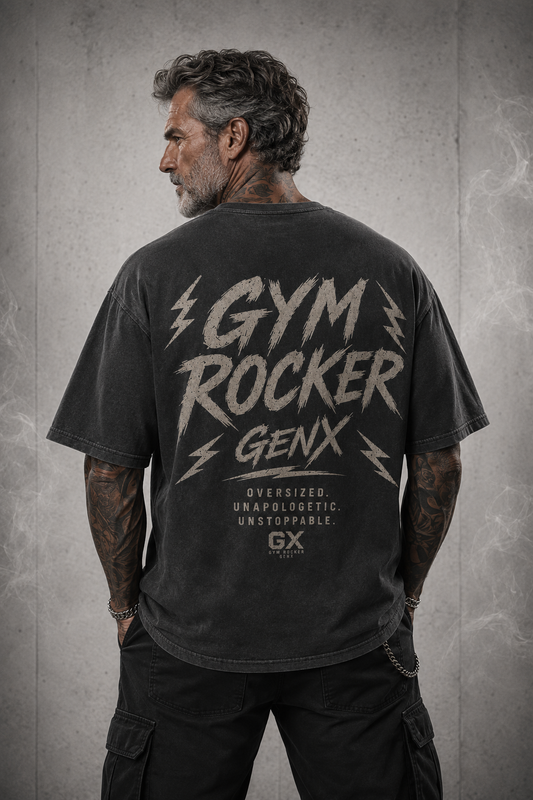Oversized T-Shirt „GYM ROCKER – GENX“ Washed Black