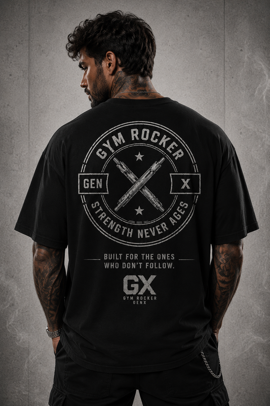 Oversized T-Shirt „STRENGTH NEVER AGES – GENX“ Black