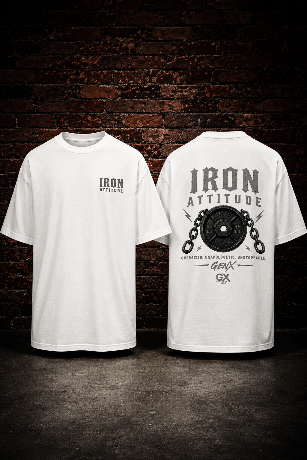 Oversized T-Shirt „IRON ATTITUDE – GENX“ White