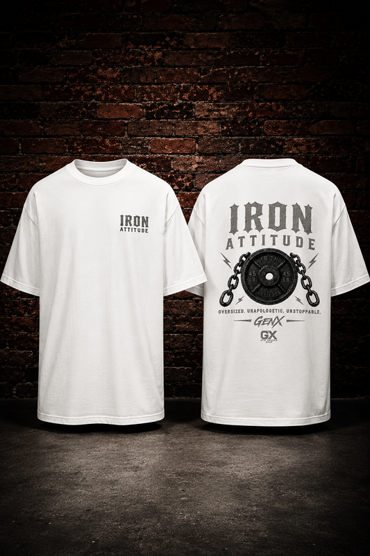 Oversized T-Shirt „IRON ATTITUDE – GENX“ White