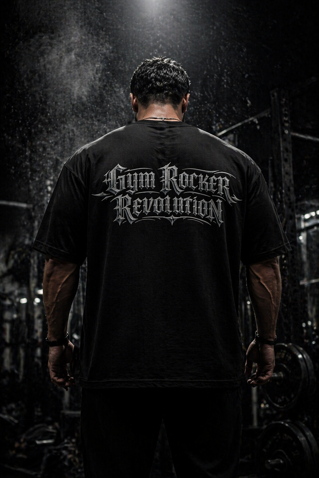 Oversized T-Shirt Schwarz mit Gothic Print „Gym Rocker Revolution“ – Streetwear black
