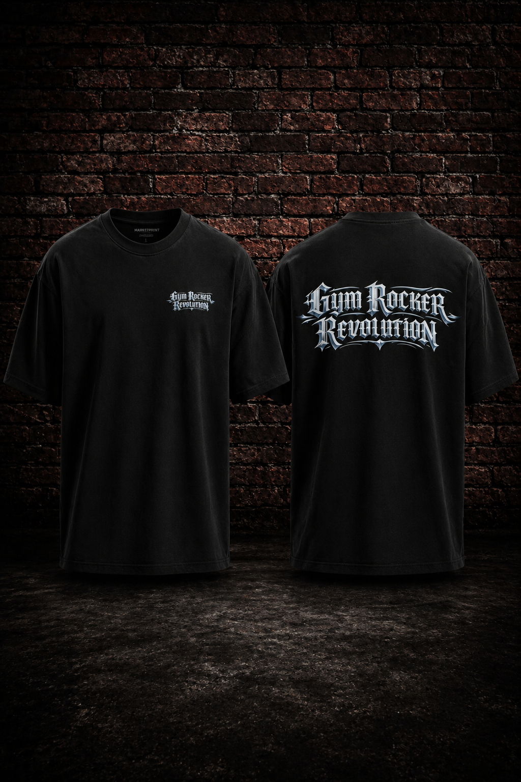 Oversized T-Shirt Schwarz mit Gothic Print „Gym Rocker Revolution“ – Streetwear black