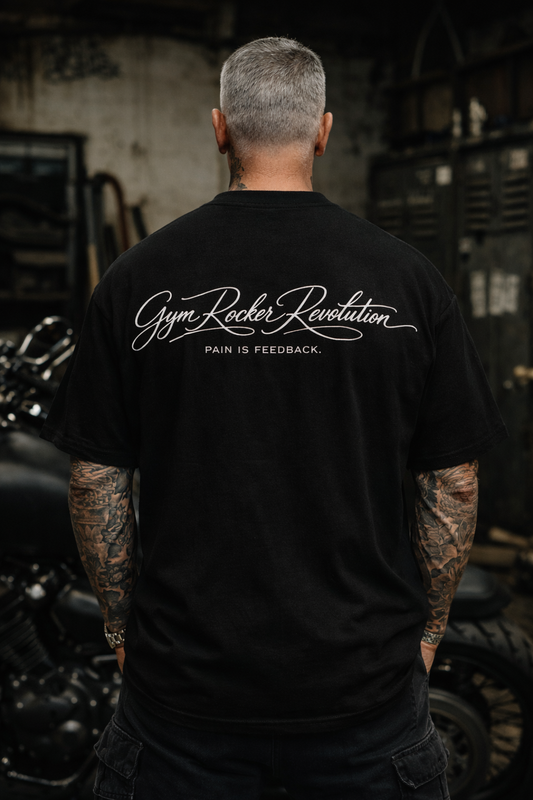 Gym Rocker Revolution Oversized T-Shirt – Pain Is Feedback schwarz