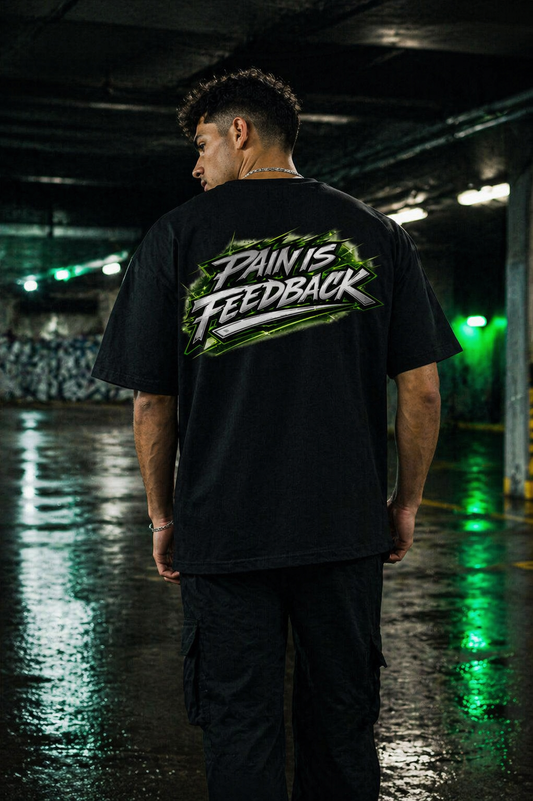 Gym Rocker Revolution Oversized T-Shirt Schwarz – Pain Is Feedback Neon